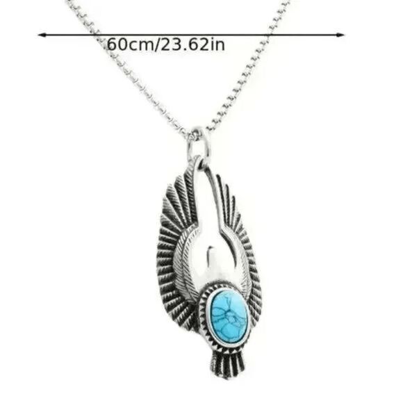 Stainless Steel Eagle Turquoise Unisex Pendant Necklace - Picture 5 of 5